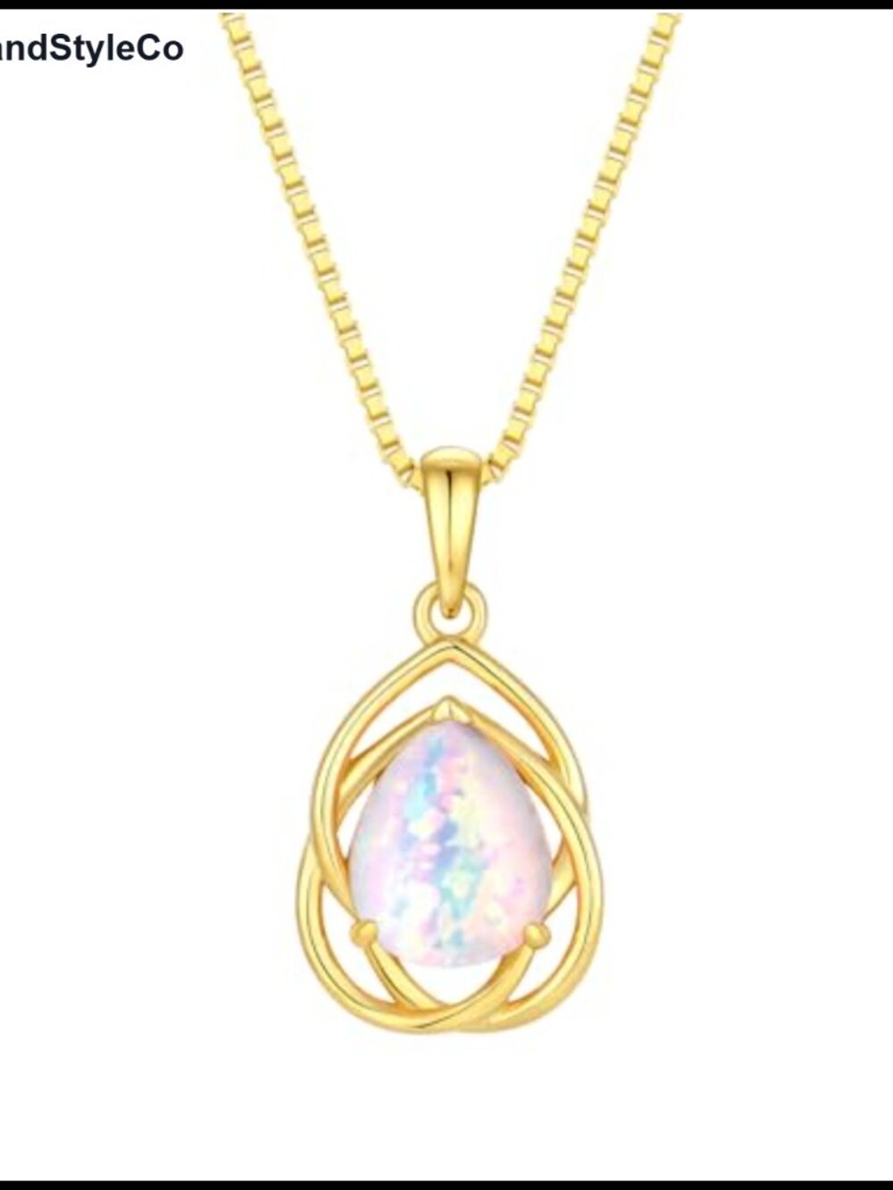 Sterling Silver Opal Teardrop Pendant Necklace Celtic Knot Gold Plated